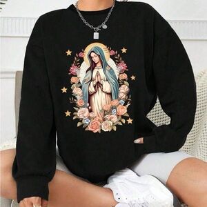 Black Graphic Sweatshirt with Religious Print